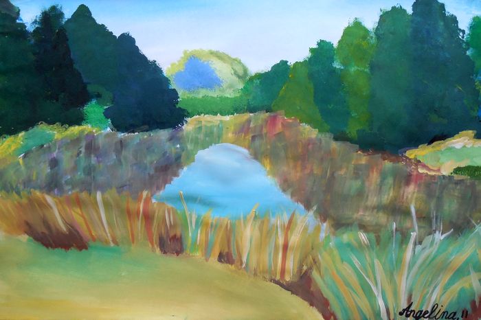 Art Studio PALETTE. Angelina Rudakova Picture.  Tempera Landscape Nature 